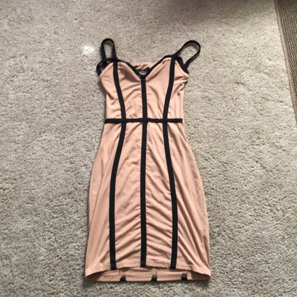 Tan and Black dress.